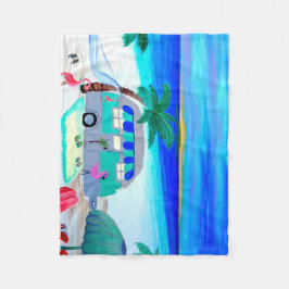 Luftstrom-Retrocamper am Strand werfen Decke