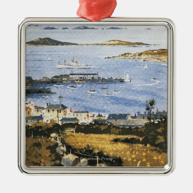 Luftszene des Stadt-und Dock-Eisenbahn-Plakats Silbernes Ornament (Vorne)