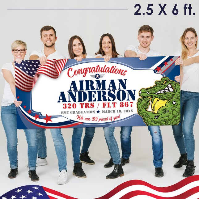 Luftwaffe BMT-Abschluss 320 TRS Gators Militär Banner (2.5 x 6 ft Air Force BMT Basic Military Training Vinyl 
 Graduation Banner, 320 TRS Gators Mascot)