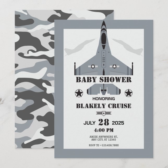 Luftwaffenflugzeug-Babydusche Einladung (Vorne/Hinten)