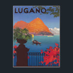 Luganersee, Aussicht von der Hotelterrasse, Vintag Postkarte<br><div class="desc">Der Luganersee ist ein Gletschersee, der an der Grenze zwischen der Südschweiz und Norditalien liegt. Der See ist nach der Stadt Lugano benannt.</div>