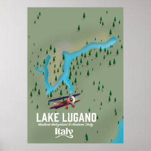 Luganersee Italien - Schweiz Reiseposter Poster