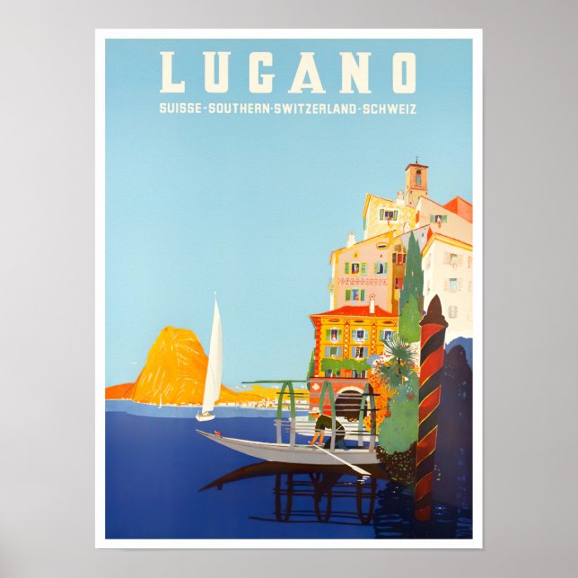 Lugano Switzerland vintage travel Poster (Vorne)
