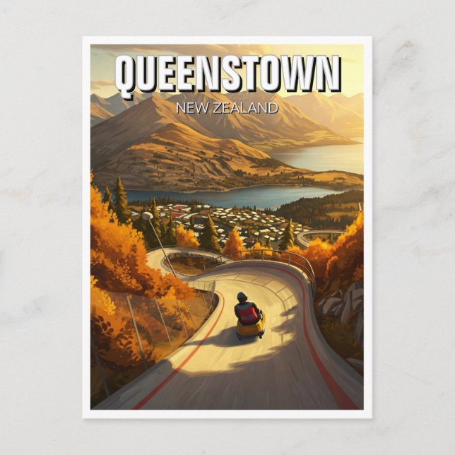 Luge in Queenstown New Zealand Travel Postkarte (Vorderseite)