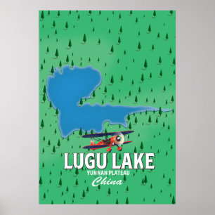 Lugu-See, Yunnan-Plateau, China Karte Poster