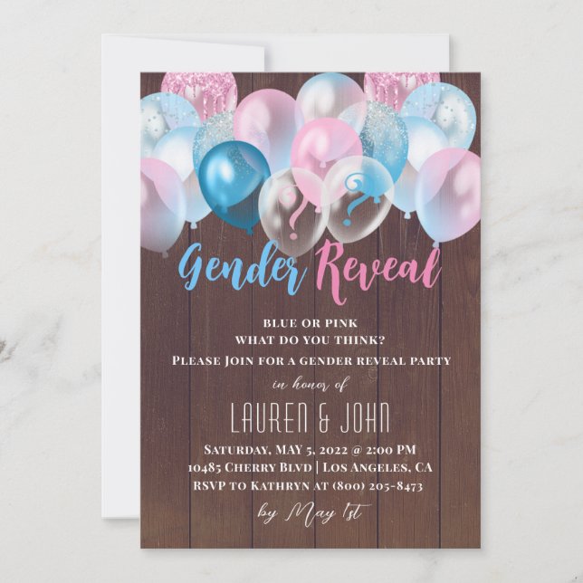 Lui ou elle Balloon Genre Reveillez Invitation (Devant)