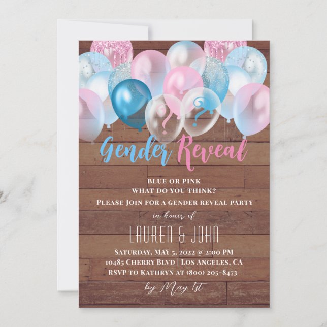 Lui ou elle Balloon Genre Reveillez Invitation (Devant)