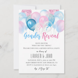 Lui ou elle Balloon Genre Reveillez Invitation