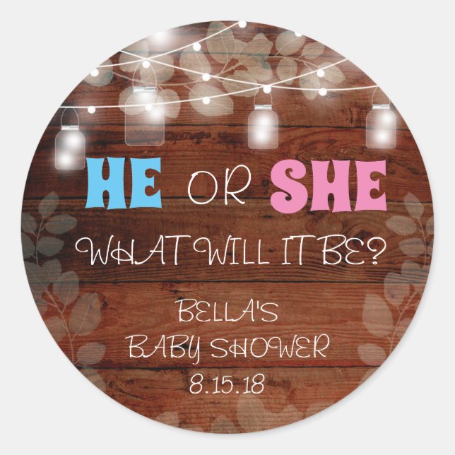 Lui ou elle Bébé rustique Sexe Stickers Partie de  (Devant)