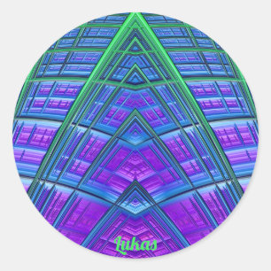 LUKAS ~ Cool! Green Lila Blue Geometric ~ Runder Aufkleber