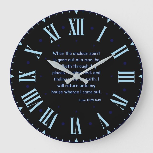 Luke 11:24 KJV Bible Verse II Roman Numeral Große Wanduhr (Vorderseite)