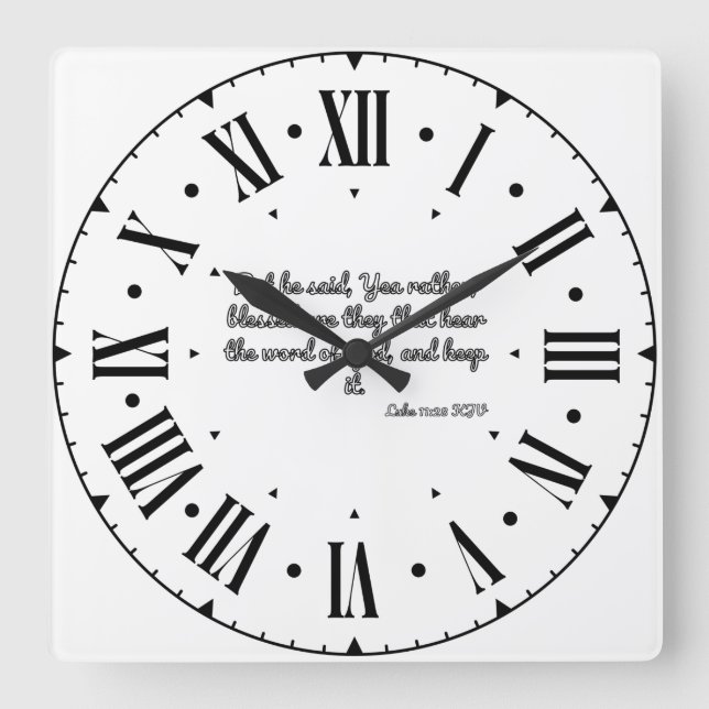Luke 11:28 KJV Bibel Verse Schwarze Römische Zahl Quadratische Wanduhr (Vorderseite)