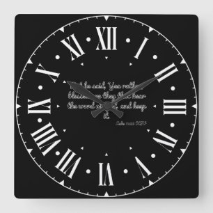 Luke 11:28 KJV Bibelverse Weiße römische Zahl Quadratische Wanduhr