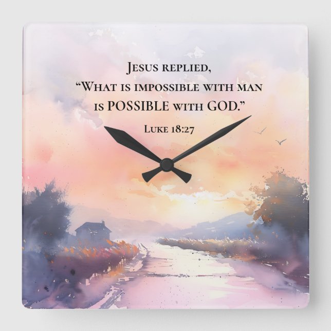 Luke 18:27 Möglich mit Gott, Jesus Bibel Verse Quadratische Wanduhr (Vorderseite)