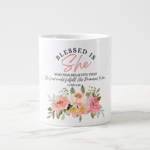 Luke 1:45 Gesegnet ist "She Floral Scripture" Jumbo-Tasse
