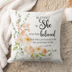 Luke 1:45 Gesegnet ist "She Spring Orange Blume" Kissen