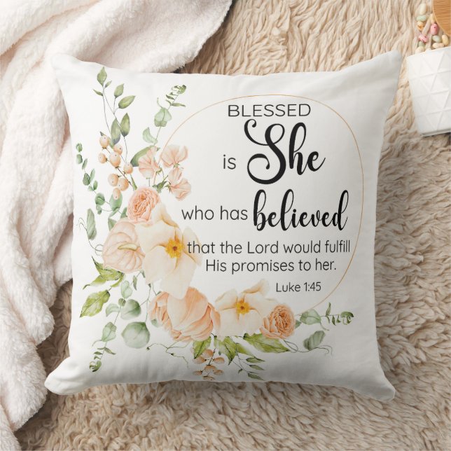 Luke 1:45 Gesegnet ist "She Spring Orange Blume" Kissen (Decke)