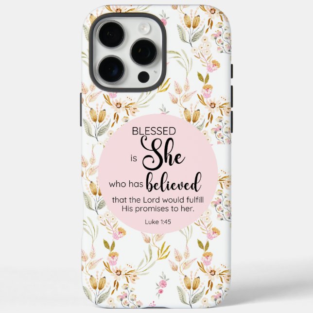 Luke 1:45 Gesegnet ist Sie Aquarell Rosa Blütenbra iPhone 16 Pro Max Hülle (Rückseite)