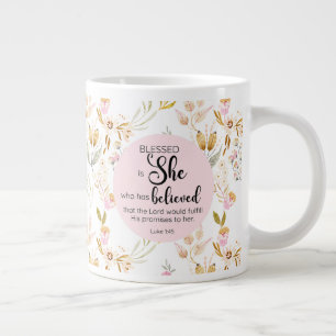 Luke 1:45 Gesegnet ist Sie Aquarell Rosa Blütenbra Jumbo-Tasse