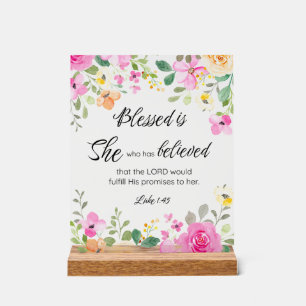 Luke 1:45 Gesegnet ist sie, Frauen-Schrift Bloral Acrylschild