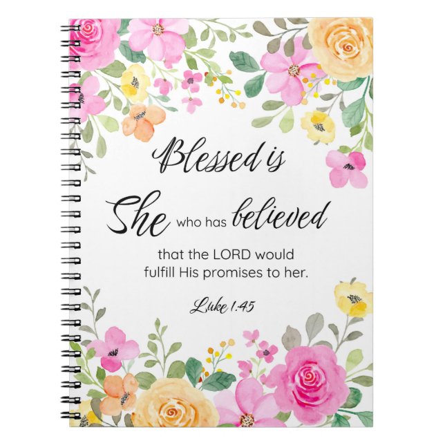 Luke 1:45 Gesegnet ist sie, Frauen-Schrift Bloral Notizblock (Vorderseite)