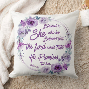 Luke 1:45 Gesegnet ist sie Lila Floral Kissen