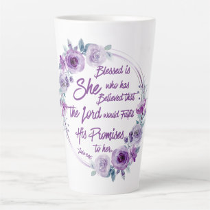 Luke 1:45 Gesegnet ist sie Lila Floral Milchtasse