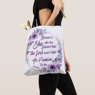 Luke 1:45 Gesegnet ist sie Lila Floral Tasche