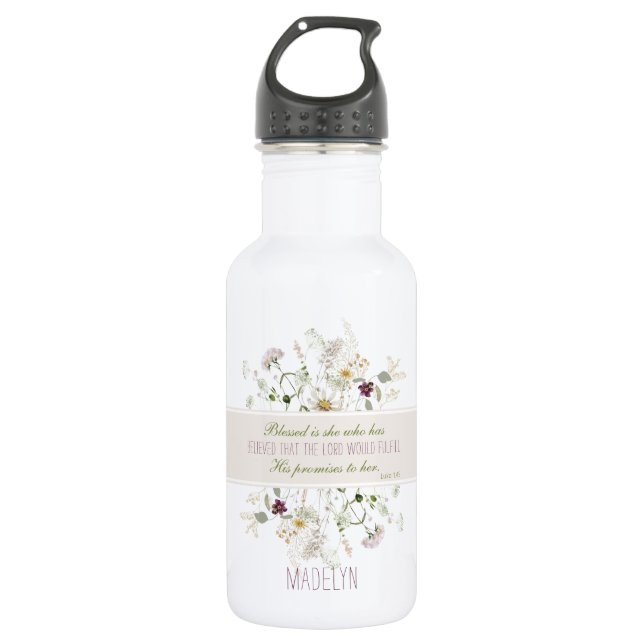 Luke 1:45 Selig ist ihre Wildblume Edelstahlflasche (Vorderseite)