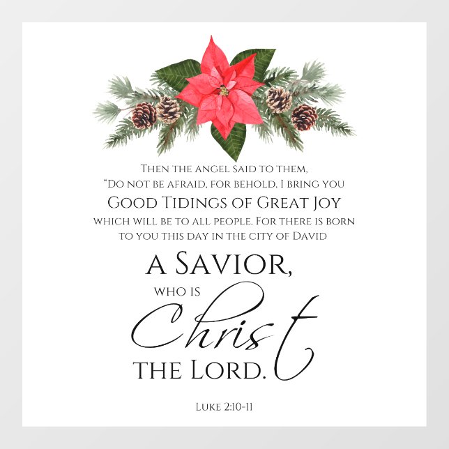 Luke 2:10-11 Gute Nachricht Poinsettia Weihnachten Fensteraufkleber (Blatt)