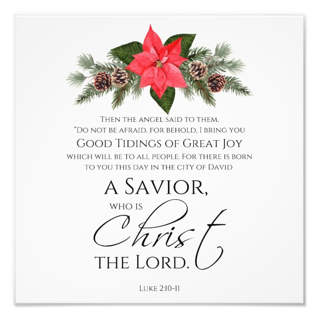 Luke 2:10-11 Gute Nachricht Poinsettia Weihnachten Fotodruck (Vorne)