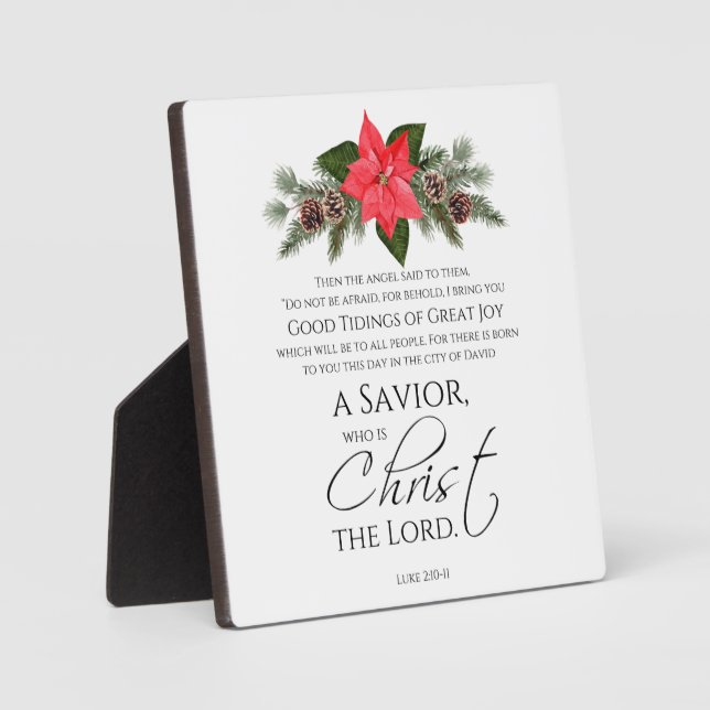 Luke 2:10-11 Gute Nachricht Poinsettia Weihnachten Fotoplatte (Vorderseite)