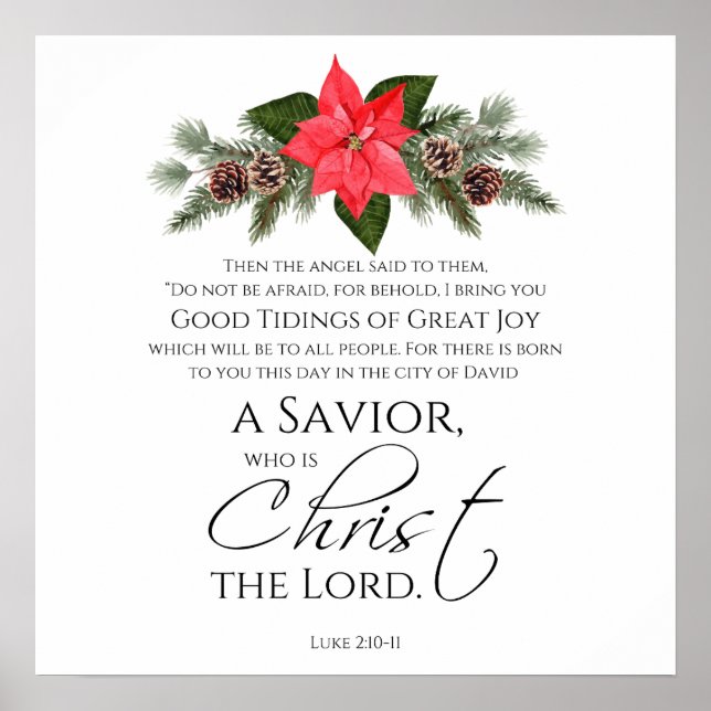 Luke 2:10-11 Gute Nachricht Poinsettia Weihnachten Poster (Vorne)