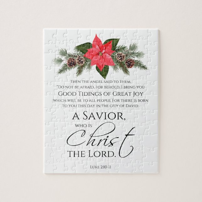 Luke 2:10-11 Poinsettia Weihnachtsschrift (Vertikal)
