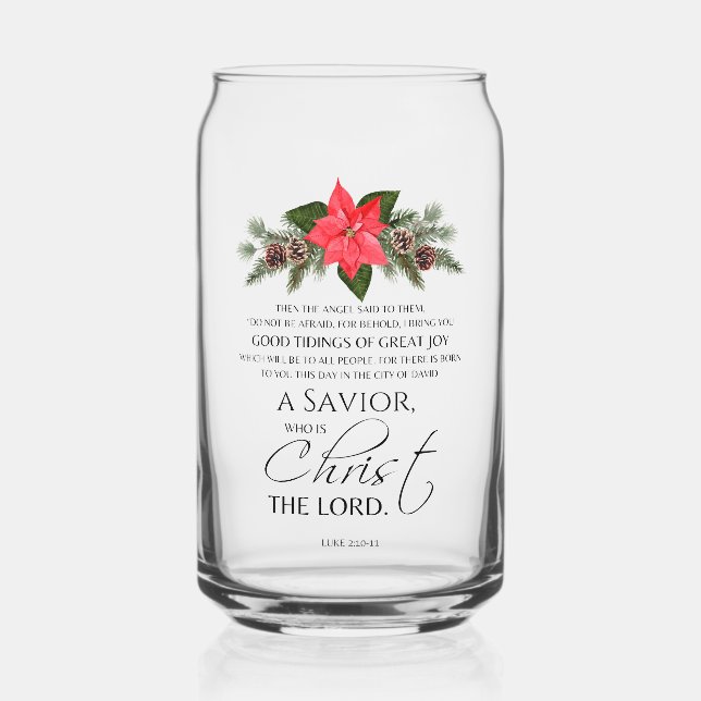 Luke 2:10-11 Poinsettia Weihnachtsschrift Dosenglas (Vorderseite)