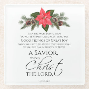 Luke 2:10-11 Poinsettia Weihnachtsschrift Glasuntersetzer