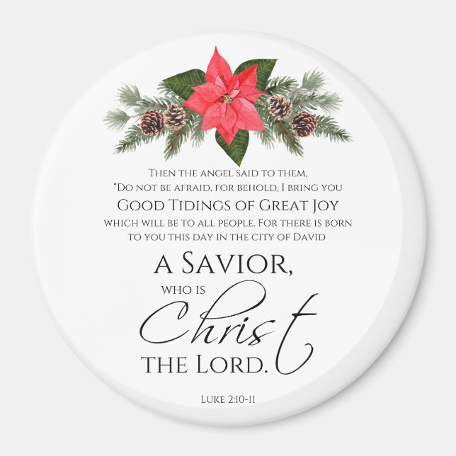 Luke 2:10-11 Poinsettia Weihnachtsschrift Magnet (Vorne)