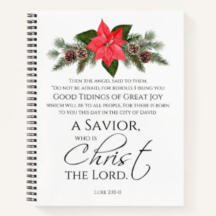 Luke 2:10-11 Poinsettia Weihnachtsschrift Notizbuch