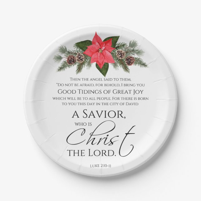 Luke 2:10-11 Poinsettia Weihnachtsschrift Pappteller (Vorderseite)