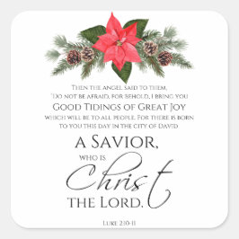 Luke 2:10-11 Poinsettia Weihnachtsschrift Quadratischer Aufkleber