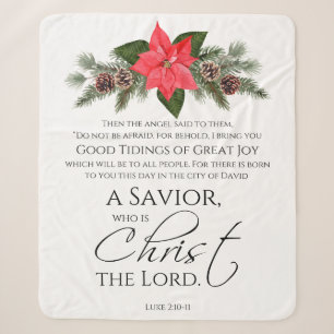 Luke 2:10-11 Poinsettia Weihnachtsschrift Sherpadecke