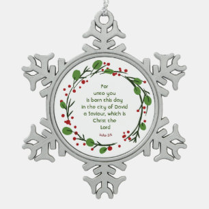 Luke 2:11 Christlicher Weihnachts-Schrift-Kranz Schneeflocken Zinn-Ornament