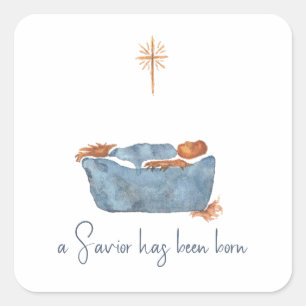 Luke 2:11 Minimalistische Weihnachtsgeburt Quadratischer Aufkleber