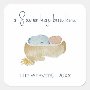 Luke 2:11 Minimalistische Weihnachtsgeburt Quadratischer Aufkleber