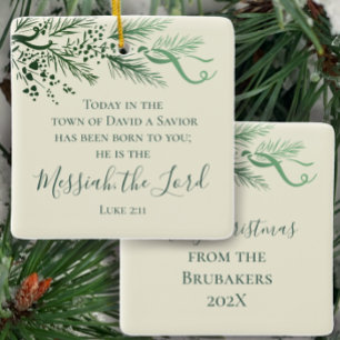 Luke 2:11 Sage Pine Personalisiertes Weihnachtsges Keramikornament