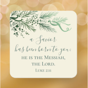 Luke 2:11 Schrift Custom Modern Pine Weihnachten Quadratischer Aufkleber