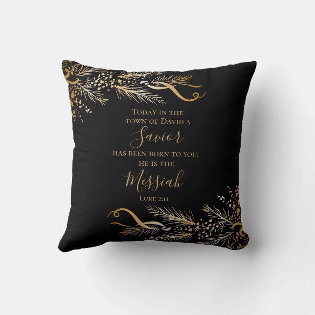 Luke 2:11 Schrift Elegant Gold Frohe Weihnachten Kissen (Rückseite)