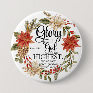 Luke 2:14 Ruhm zu Gott Weihnachten Gold Floral Button
