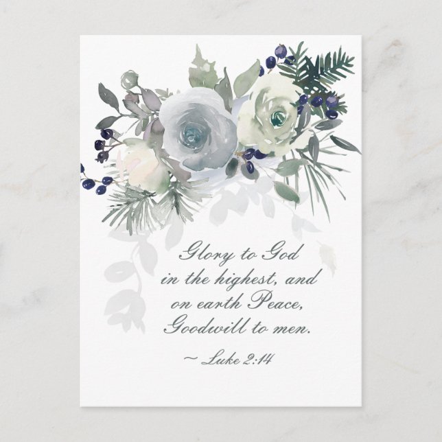 Luke 2:14 "Ruhm zu Gott" Weihnachten im Weißen Ros Postkarte (Vorderseite)