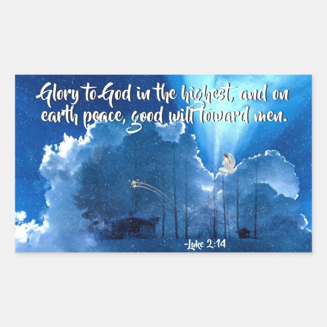 Luke 2:14 Ruhm zu Gott, Weihnachts-Krippe Rechteckiger Aufkleber (Vorderseite)
